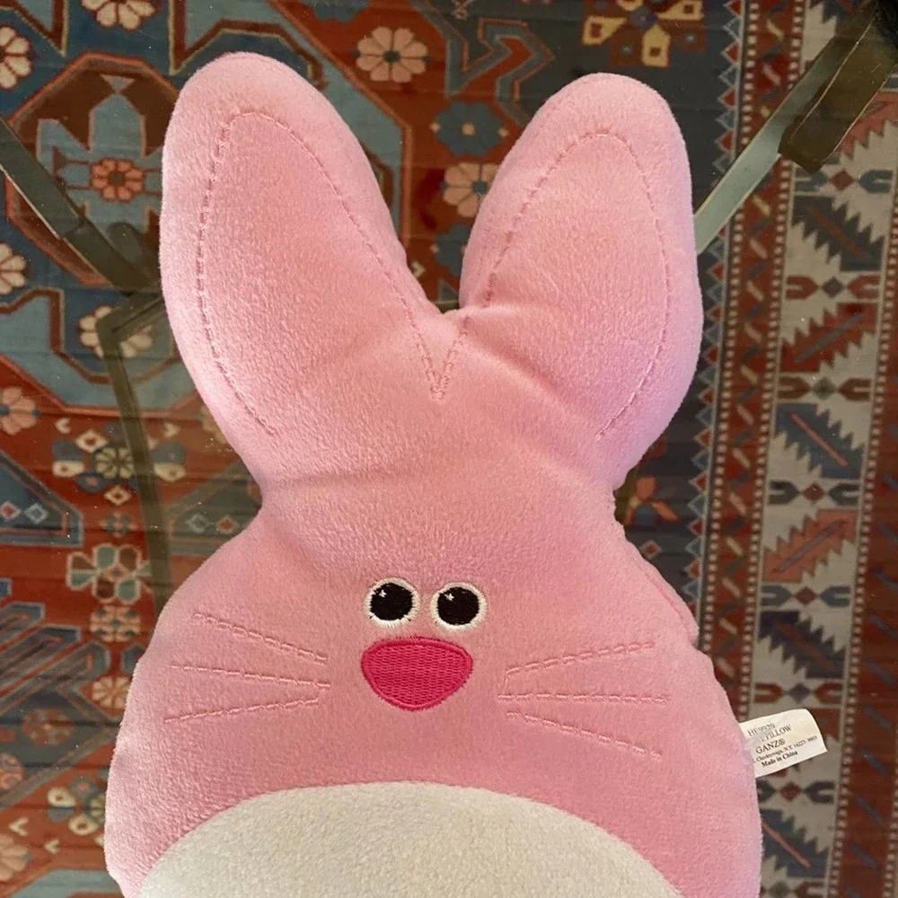 Ganz Pink & White Plush Bunny Pillow 8”x13” Cute & Clean!‎